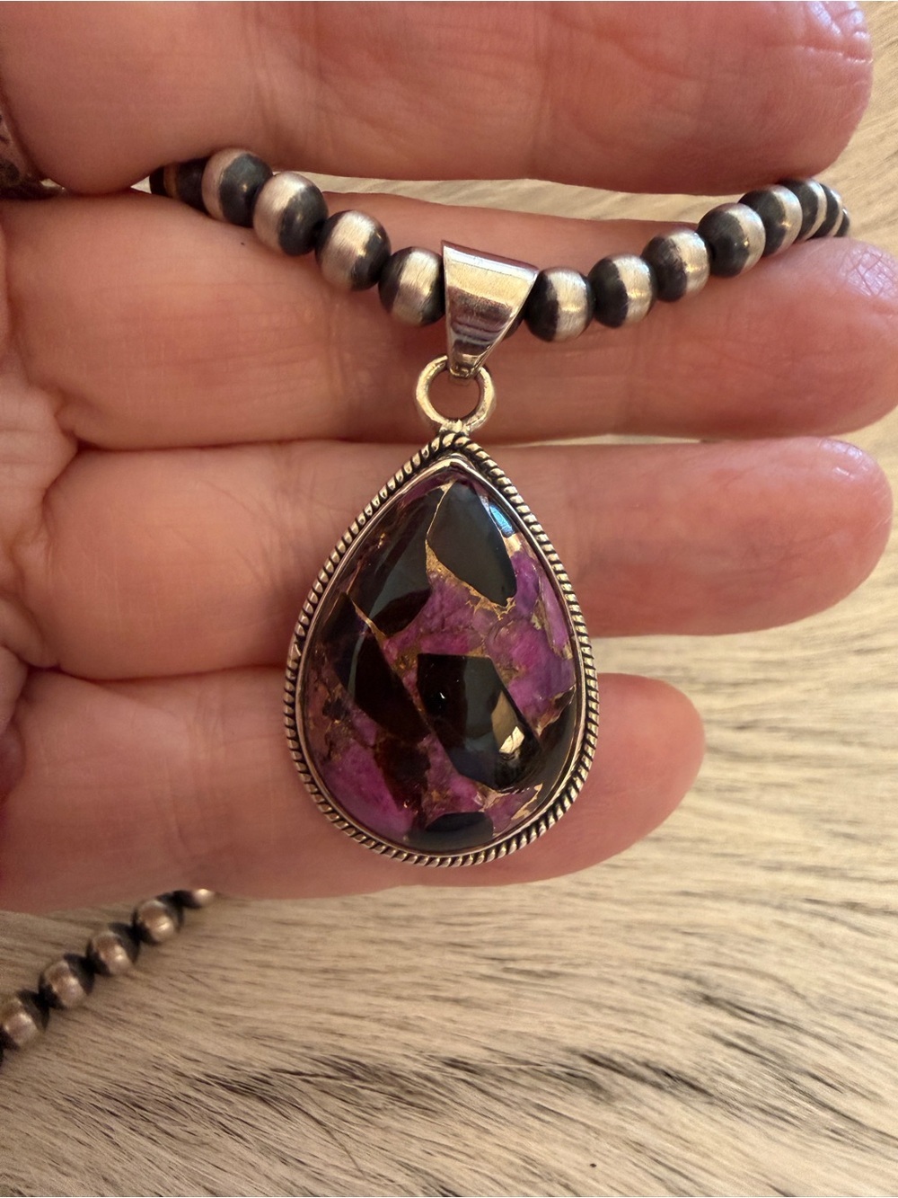 ❤️ Rare Pink Dalmation Dahlia Kingman Turquoise & Black Onyx 925 Pendant 1.57”L